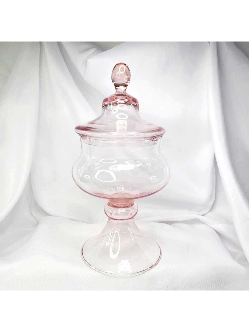 Princess House Pink Glass Apothecary Jar Circus Lid 10.5" Pedestal Candy Dish